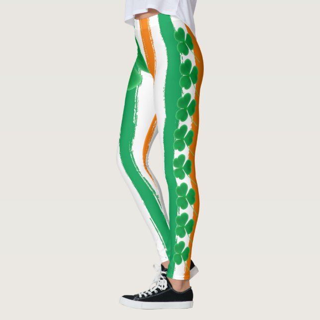 St Patrick's Day | Irish Green Orange Shamrocks Leggings (Left)