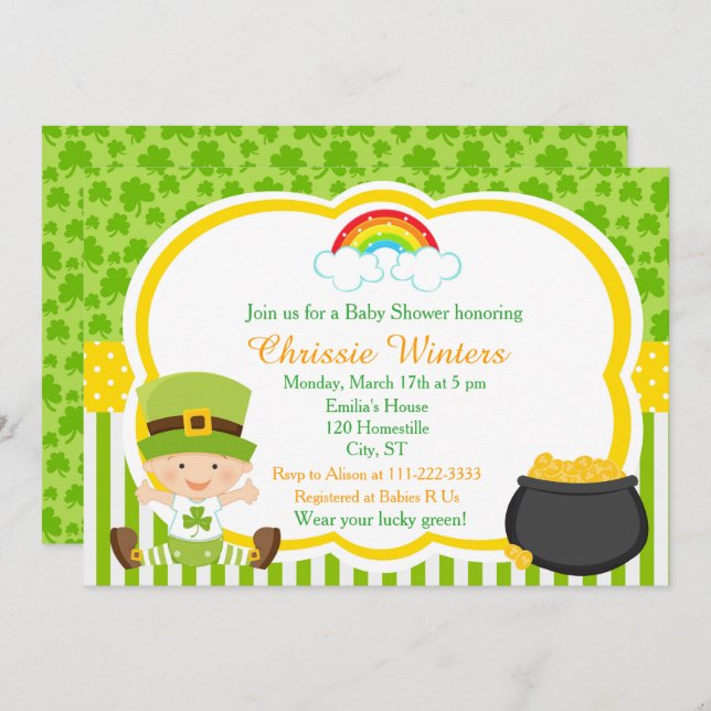 St Patrick's Day Irish Holiday Baby Shower Invitation (Front/Back)