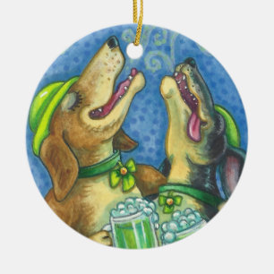 St. Patrick's Day Irish Hounds DOG ORNAMENT Round