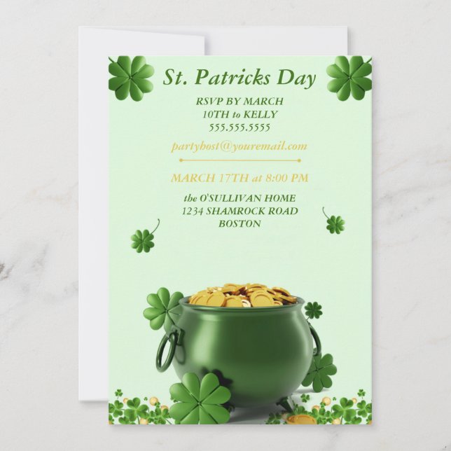 st patrick's day irish invitation with pot of gold (Front)