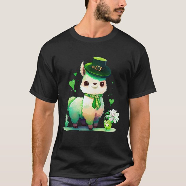 St Patrick's Day Irish Lama Happy St Patrick's T-Shirt (Front)