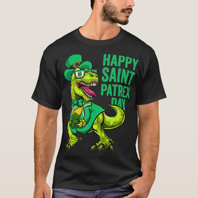 St Patricks Day Irish Leprechaun Dinosaur T Rex T-Shirt (Front)