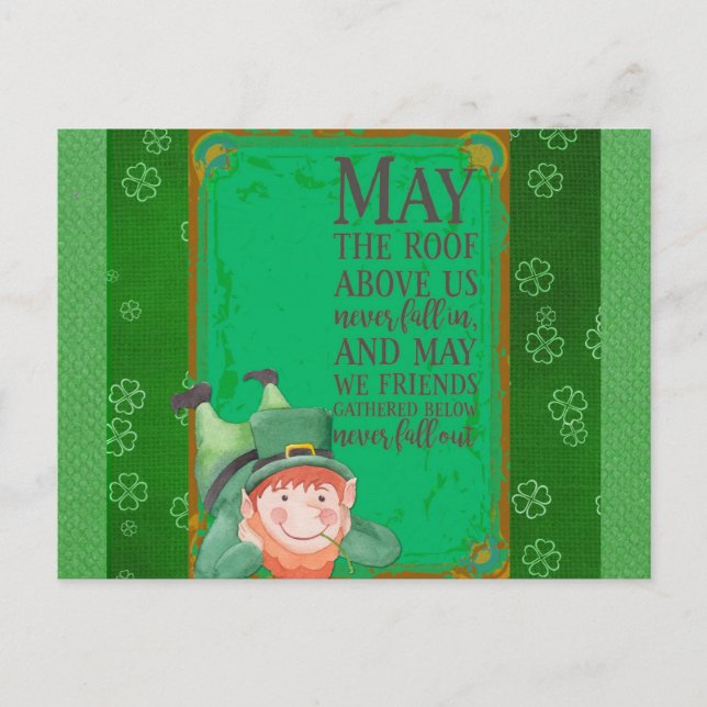 St Patricks Day Irish Leprechaun Green Shamrock Postcard (Front)
