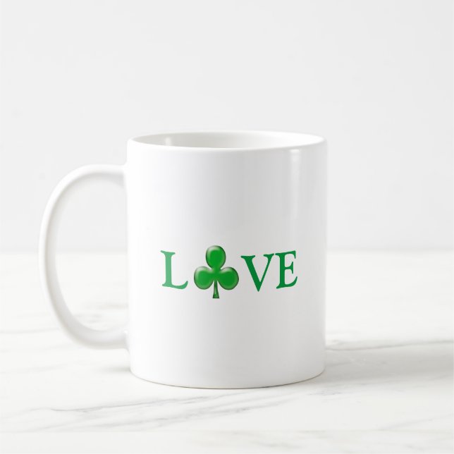 St. Patrick's Day Irish Love Green Clover Shamrock Coffee Mug (Left)