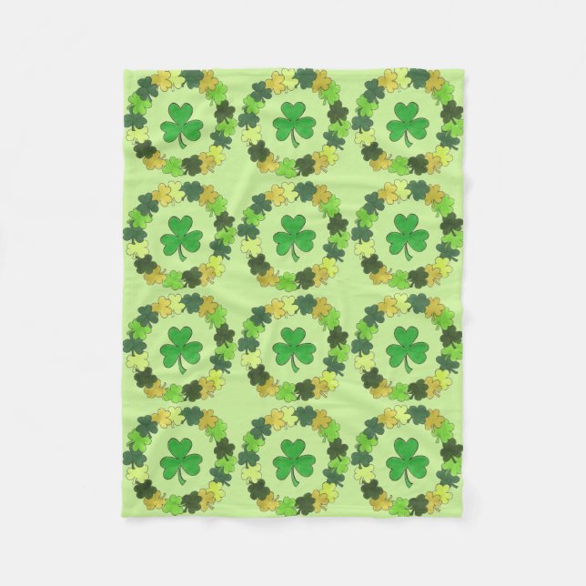 St. Patrick's Day Irish Luck Green Shamrock Clover Fleece Blanket (Front)