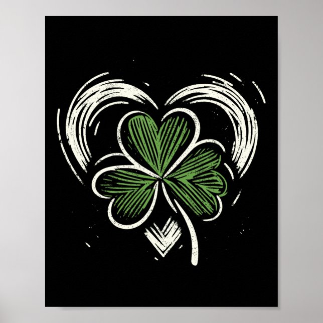 St Patricks Day Irish Lucky Heart Clover  Poster (Front)