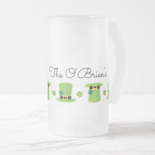 St Patricks Day Irish Name Shamrock Green Hats Fun Frosted Glass Beer Mug
