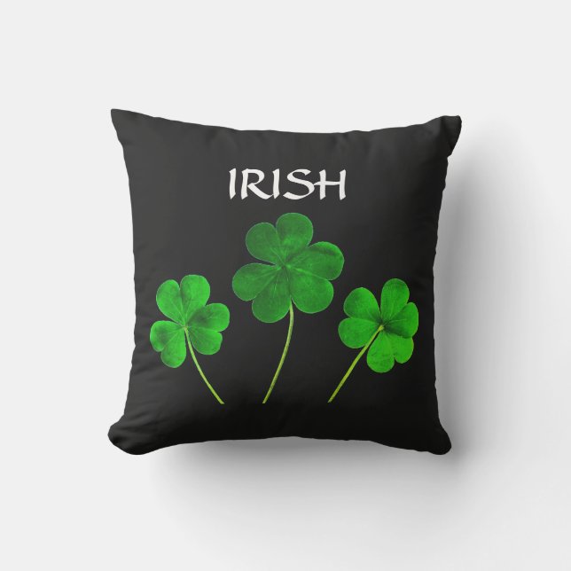 St Patrick's Day Irish Neon Green Shamrock Black Cushion (Front)