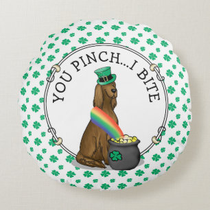 St. Patrick's Day Irish Setter Dog (red 1) Funny Round Cushion