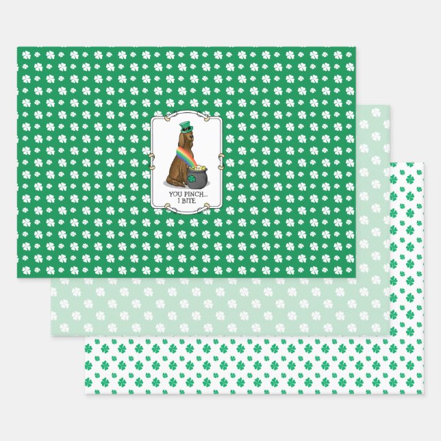 St. Patrick's Day Irish Setter Dog (red 1) Funny Wrapping Paper Sheet (Set)