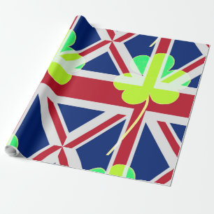 St. Patrick's Day Irish Shamrock Clover UK Flag Wrapping Paper