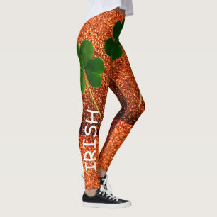 St Patrick's Day Irish Shamrock Gold Glitter Green Leggings
