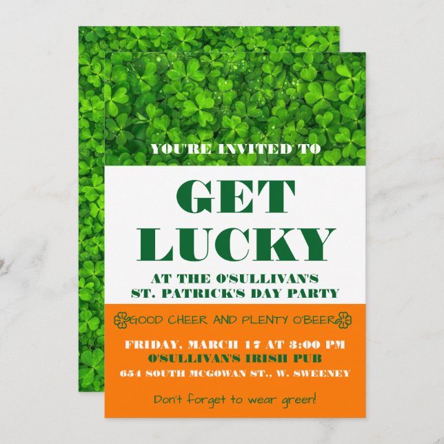 St. Patricks Day Irish Shamrock Party Invitation (Front/Back)