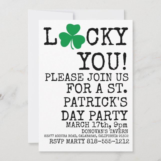 St. Patricks Day Irish Shamrock Party Invitation (Front)
