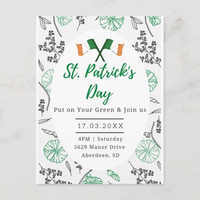 St. Patricks Day Irish Shamrock Party Invitation. Postcard (Front)