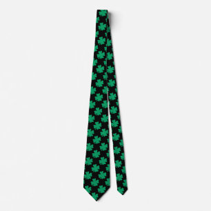 St Patricks Day Irish Shamrock Pattern Green Black Tie