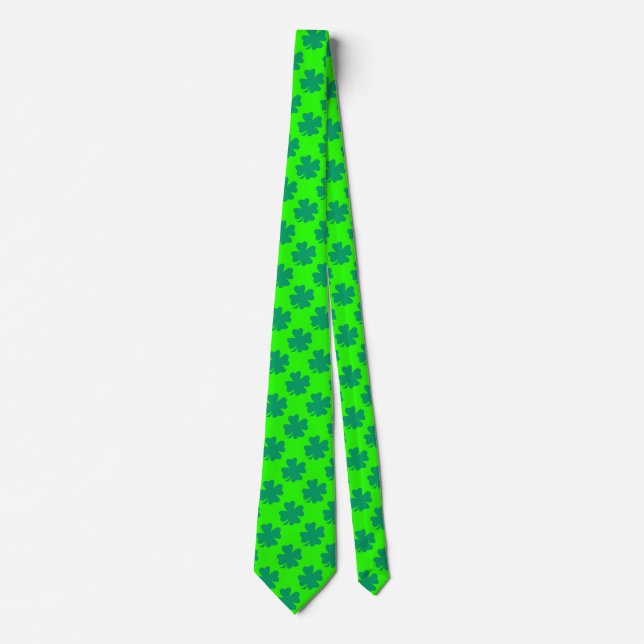 St Patrick's Day Irish Shamrock Pattern Neon Green Tie (Front)