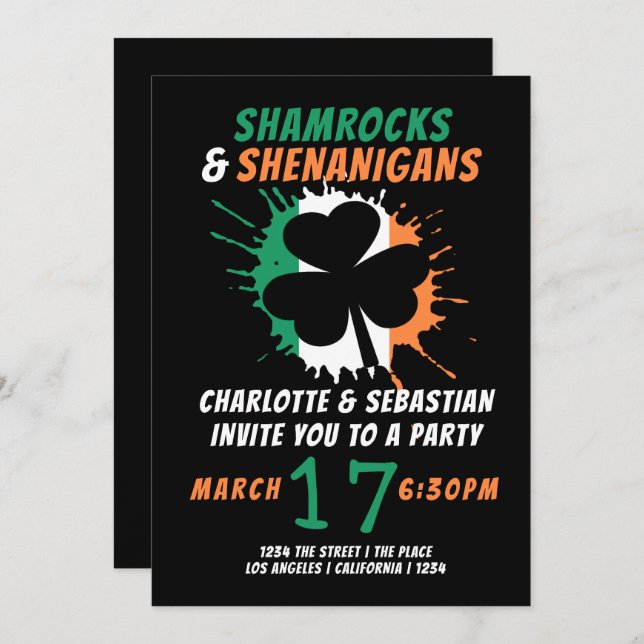 St Patricks Day Irish Shamrocks Shenanigans Party Invitation (Front/Back)