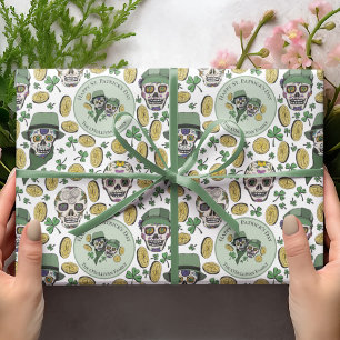 St Patrick's Day Irish Sugar Skull Custom Wrapping Paper