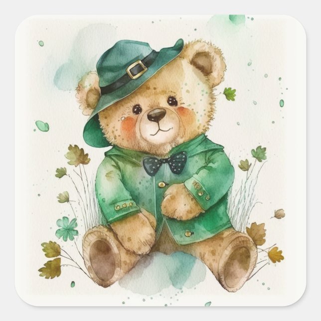 St. Patrick's Day Irish Teddy Bear   Square Sticker (Front)