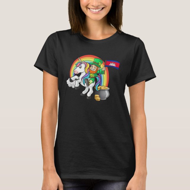 St Patricks Day Irish Unicorn Cambodia Khmer Cambo T-Shirt (Front)