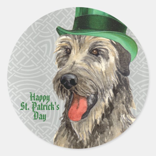 St. Patrick's Day Irish Wolfhound Classic Round St Classic Round Sticker (Front)