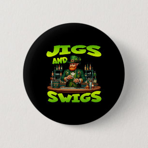 St Patricks Day Jig And Swigs St Paddys Day Green 6 Cm Round Badge