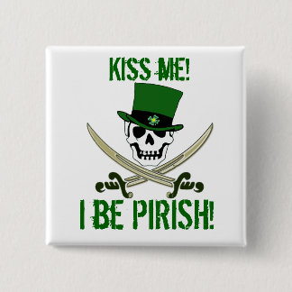 St Patricks Day Jolly Roger Pirate "Kiss Me" Pin