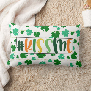 St. Patricks Day Kiss Me Cute Green Clover Lumbar Cushion