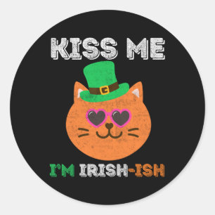 St Patricks Day Kiss Me I'm Irish-ish Ginger Cat Classic Round Sticker