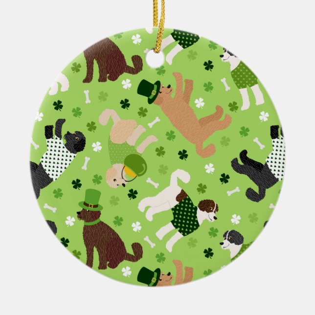 St. Patrick's Day Labradoodle / Goldendoodle Ceramic Tree Decoration (Front)