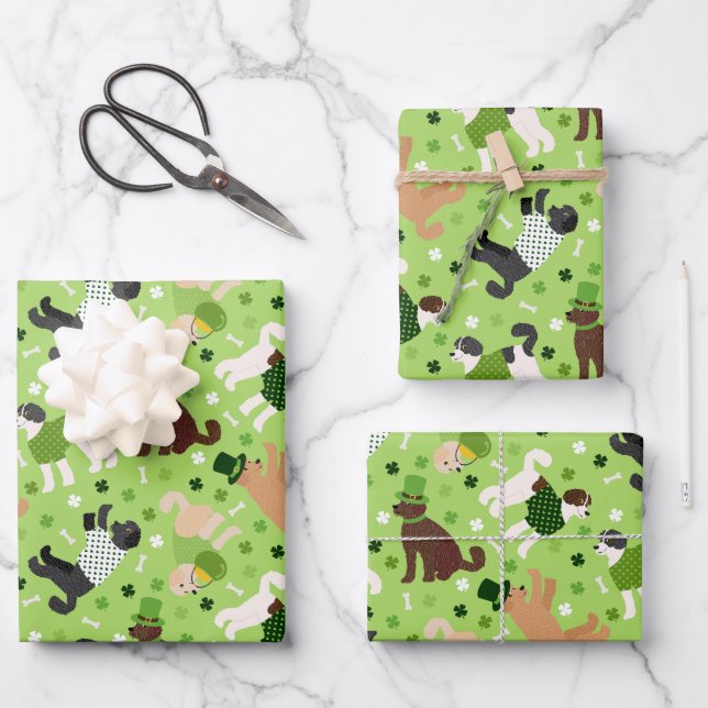 St. Patrick's Day Labradoodle / Goldendoodle Wrapping Paper Sheet (Front)