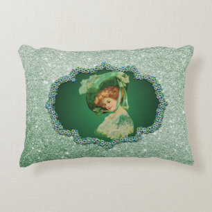 St Patricks Day Lady Green Frame Soft Faux Glitter Decorative Cushion