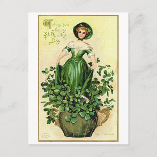 St. Patrick's Day Lady, Vintage Postcard (Front)