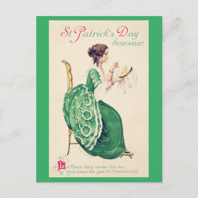 St. Patrick's Day Lady, Vintage Postcard (Front)