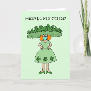 St. Patrick's Day Lady Wearing Shamrock Dress Card