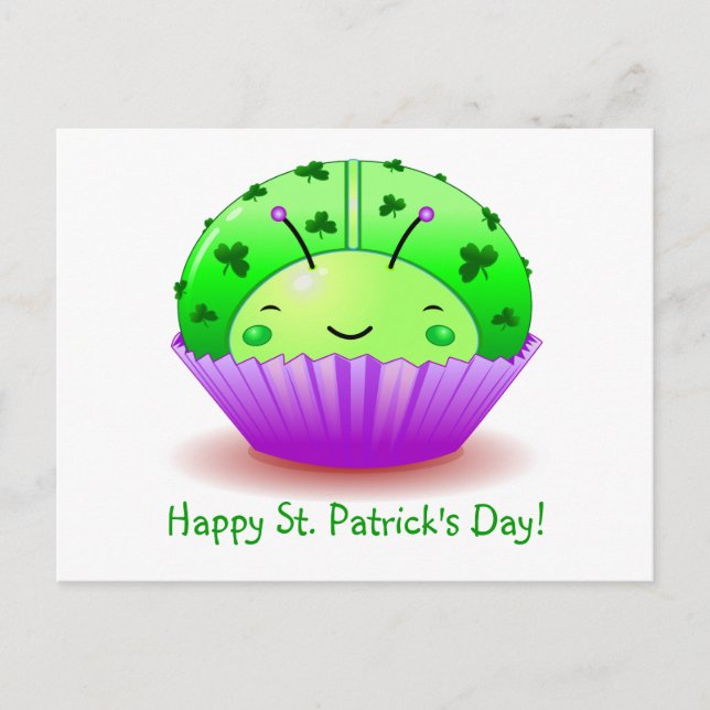 St. Patrick's Day Ladybug Cupcake Postcard (Front)