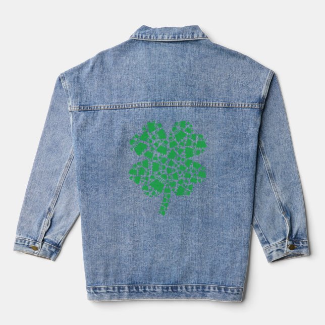 St Patricks Day Leaf C Lucky Badminton  Denim Jacket (Back)