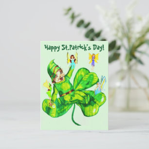 ST. PATRICK'S DAY LEPRECHAUN AND FARIES POSTCARD