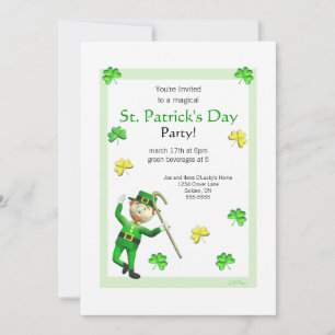 St. Patrick's Day Leprechaun and Shamrocks Invitation