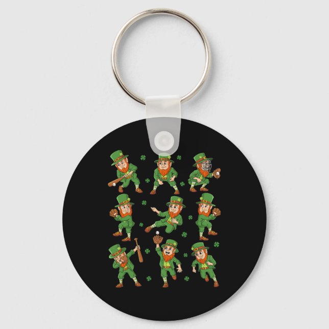 St Patricks Day Leprechaun Baseball Player Boys Gi Key Ring (Front)
