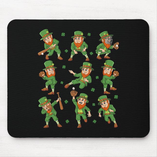 St Patricks Day Leprechaun Baseball Player Boys Gi Mouse Mat (Front)