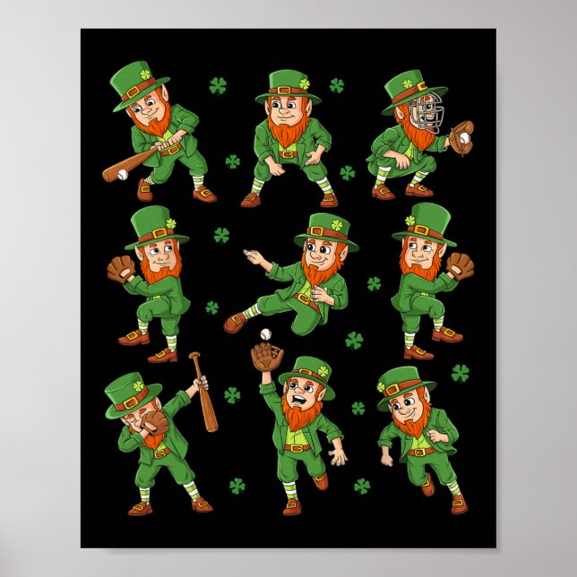 St Patricks Day Leprechaun Baseball Player Boys Gi Poster (Front)