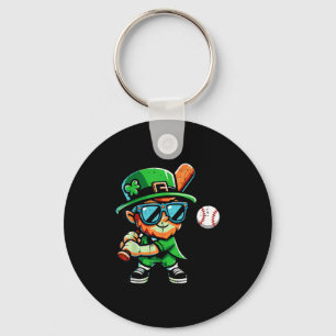 St Patricks Day Leprechaun Baseball Saint Paddys B Key Ring