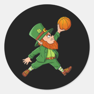 St Patricks Day Leprechaun Basketball Lucky Boys G Classic Round Sticker