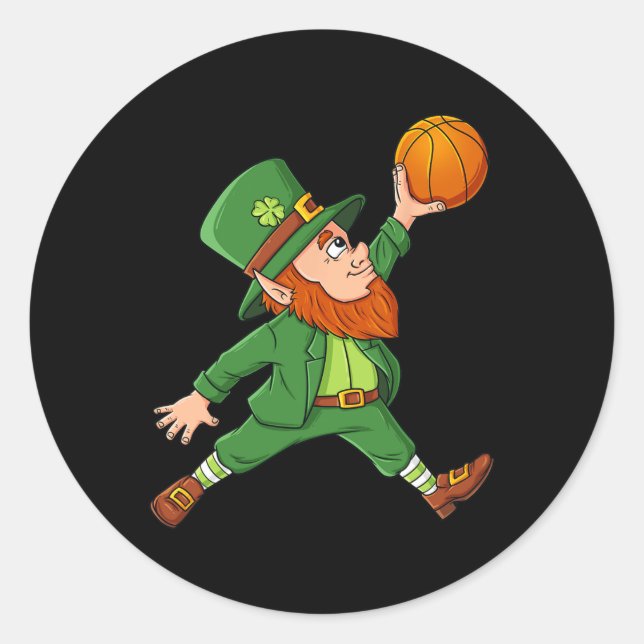 St Patricks Day Leprechaun Basketball Lucky Boys G Classic Round Sticker (Front)
