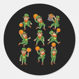 St Patricks Day Leprechaun Basketball Player Boys Classic Round Sticker