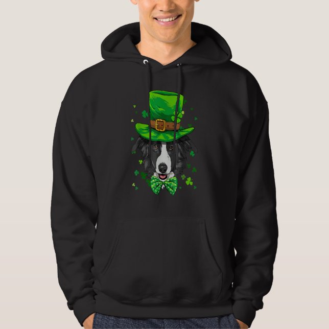 St Patrick's Day Leprechaun Border Collie Dog Sham Hoodie (Front)