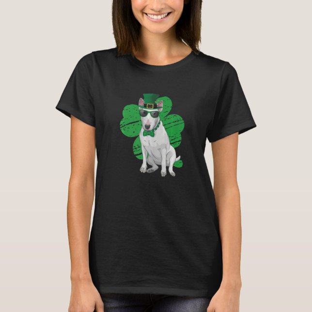 St Patrick's Day Leprechaun Bull Terrier Dog Shamr T-Shirt (Front)
