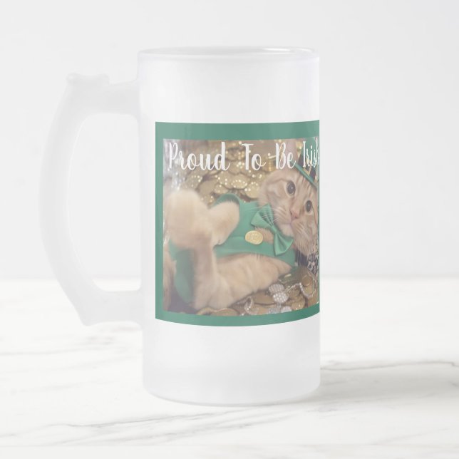 St Patrick's Day Leprechaun Cat  Frosted Glass Beer Mug (Left)